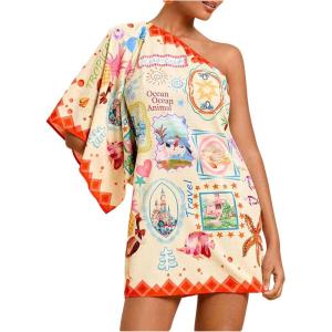 image:imageMakeMeChic Womens Summer Tropical Mini Dress Floral One Shoulder Sundress Beach Vacation Short DressMulticolor E