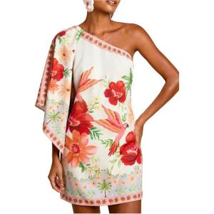 image:imageMakeMeChic Womens Summer Tropical Mini Dress Floral One Shoulder Sundress Beach Vacation Short DressRed