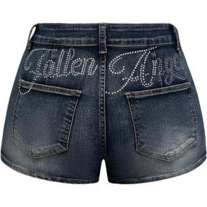 image:imageMakeMeChic Womens Y2K Summer Star Print Drop Low Rise Denim Shorts JeansBlue Solid