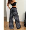 image:imageMAKEMECHIC Womens Plaid Wide Leg Pants Drawstring Elastic Waist Baggy Long TrousersMulticolor