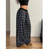 image:imageMAKEMECHIC Womens Plaid Wide Leg Pants Drawstring Elastic Waist Baggy Long TrousersMulticolor
