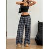 image:imageMAKEMECHIC Womens Plaid Wide Leg Pants Drawstring Elastic Waist Baggy Long TrousersMulticolor