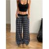 image:imageMAKEMECHIC Womens Plaid Wide Leg Pants Drawstring Elastic Waist Baggy Long TrousersMulticolor