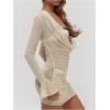 image:imageMakeMeChic Womens Beach Cover Up Dress Gingham Sheer Cowl Neck Long Sleeve Ruched Bikini CoverupsLight Yellow