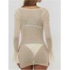 image:imageMakeMeChic Womens Beach Cover Up Dress Gingham Sheer Cowl Neck Long Sleeve Ruched Bikini CoverupsLight Yellow