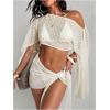 image:imageMakeMeChic Womens Beach Vacation Outfits Sheer Swimsuit Cover Up Poncho Top Skirt SetApricot Sheer