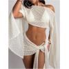 image:imageMakeMeChic Womens Beach Vacation Outfits Sheer Swimsuit Cover Up Poncho Top Skirt SetApricot Sheer