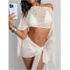 image:imageMakeMeChic Womens Beach Vacation Outfits Sheer Swimsuit Cover Up Poncho Top Skirt SetApricot Sheer