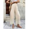image:imageMakeMeChic Womens Boho Elastic High Waist Wide Leg Pants Fringe Shirred TrousersApricot