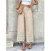 image:imageMakeMeChic Womens Boho Elastic High Waist Wide Leg Pants Fringe Shirred TrousersApricot