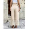 image:imageMakeMeChic Womens Boho Elastic High Waist Wide Leg Pants Fringe Shirred TrousersApricot