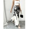 image:imageMakeMeChic Womens Boho Fall Floral Print Pants Business Work Elastic Waist Wide Leg TrousersBlack and White