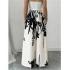 image:imageMakeMeChic Womens Boho Fall Floral Print Pants Business Work Elastic Waist Wide Leg TrousersBlack and White