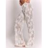 image:imageMakeMeChic Womens Boho Floral Crochet Wide Leg Pants Sheer Hollow Out Beach Vacation TrousersWhite