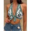 image:imageMakeMeChic Womens Boho Halter Top Tie Front Backless Floral Summer Beach Vacation Bandana TopsGreen