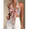 image:imageMakeMeChic Womens Boho Halter Top Tie Front Backless Floral Summer Beach Vacation Bandana TopsRed