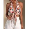 image:imageMakeMeChic Womens Boho Halter Top Tie Front Backless Floral Summer Beach Vacation Bandana TopsRed