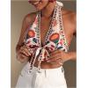 image:imageMakeMeChic Womens Boho Halter Top Tie Front Backless Floral Summer Beach Vacation Bandana TopsRed