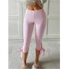 image:imageMakeMeChic Womens Bow Knot Capri Leggings Mid Waist Slim Fit Ribbed Stretchy Trousers Summer Yoga PantPink