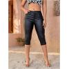 image:imageMakeMeChic Womens Capri Pants Faux Leather Mid Waist Party Clubwear TrousersBlack