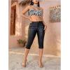 image:imageMakeMeChic Womens Capri Pants Faux Leather Mid Waist Party Clubwear TrousersBlack