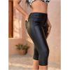 image:imageMakeMeChic Womens Capri Pants Faux Leather Mid Waist Party Clubwear TrousersBlack