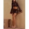 image:imageMakeMeChic Womens Crochet 2 Piece Swimsuit Cover Up Set Sheer Sequin Hollow Out Crop Tops Skirt CoverupBrown