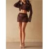 image:imageMakeMeChic Womens Crochet 2 Piece Swimsuit Cover Up Set Sheer Sequin Hollow Out Crop Tops Skirt CoverupBrown