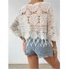 image:imageMakeMeChic Womens Crochet Cover Ups Tops Summer Crew Neck 34 Sleeve Beach Swimsuit CoverupApricot