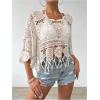 image:imageMakeMeChic Womens Crochet Cover Ups Tops Summer Crew Neck 34 Sleeve Beach Swimsuit CoverupApricot