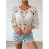 image:imageMakeMeChic Womens Crochet Cover Ups Tops Summer Crew Neck 34 Sleeve Beach Swimsuit CoverupApricot