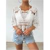 image:imageMakeMeChic Womens Crochet Cover Ups Tops Summer Crew Neck 34 Sleeve Beach Swimsuit CoverupWhite