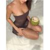 image:imageMakeMeChic Womens Crochet Swimsuit Coverups Strapless Sheer Hollow Out Tube Top Dress Cover UpsBrown