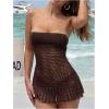image:imageMakeMeChic Womens Crochet Swimsuit Coverups Strapless Sheer Hollow Out Tube Top Dress Cover UpsBrown