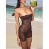 image:imageMakeMeChic Womens Crochet Swimsuit Coverups Strapless Sheer Hollow Out Tube Top Dress Cover UpsBrown