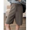 image:imageMakeMeChic Womens Fall Knitted Shorts Y2K Drawstring Knee Length Shorts Straight Leg StreetwearGrey