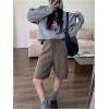 image:imageMakeMeChic Womens Fall Knitted Shorts Y2K Drawstring Knee Length Shorts Straight Leg StreetwearGrey