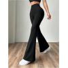 image:imageMakeMeChic Womens Flared Pants High Waisted Yoga Leggings Tummy Control Stretchy Bell ButtomBlack