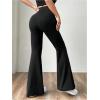 image:imageMakeMeChic Womens Flared Pants High Waisted Yoga Leggings Tummy Control Stretchy Bell ButtomBlack