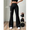 image:imageMakeMeChic Womens Flared Pants High Waisted Yoga Leggings Tummy Control Stretchy Bell ButtomBlack