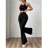 image:imageMakeMeChic Womens Flared Pants High Waisted Yoga Leggings Tummy Control Stretchy Bell ButtomBlack