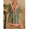 image:imageMakeMeChic Womens Plus Size Beach Cover Ups Shirt Dress Floral Half Sleeve V Neck Boho Beach DressesB