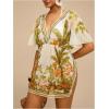 image:imageMakeMeChic Womens Plus Size Beach Cover Ups Shirt Dress Floral Half Sleeve V Neck Boho Beach DressesGreen