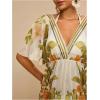 image:imageMakeMeChic Womens Plus Size Beach Cover Ups Shirt Dress Floral Half Sleeve V Neck Boho Beach DressesGreen