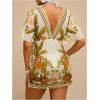 image:imageMakeMeChic Womens Plus Size Beach Cover Ups Shirt Dress Floral Half Sleeve V Neck Boho Beach DressesGreen
