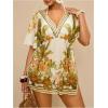 image:imageMakeMeChic Womens Plus Size Beach Cover Ups Shirt Dress Floral Half Sleeve V Neck Boho Beach DressesGreen