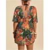 image:imageMakeMeChic Womens Plus Size Beach Cover Ups Shirt Dress Floral Half Sleeve V Neck Boho Beach DressesLight Yellow