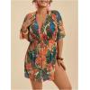 image:imageMakeMeChic Womens Plus Size Beach Cover Ups Shirt Dress Floral Half Sleeve V Neck Boho Beach DressesLight Yellow