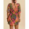 image:imageMakeMeChic Womens Plus Size Beach Cover Ups Shirt Dress Floral Half Sleeve V Neck Boho Beach DressesMulticolor