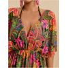 image:imageMakeMeChic Womens Plus Size Beach Cover Ups Shirt Dress Floral Half Sleeve V Neck Boho Beach DressesMulticolor